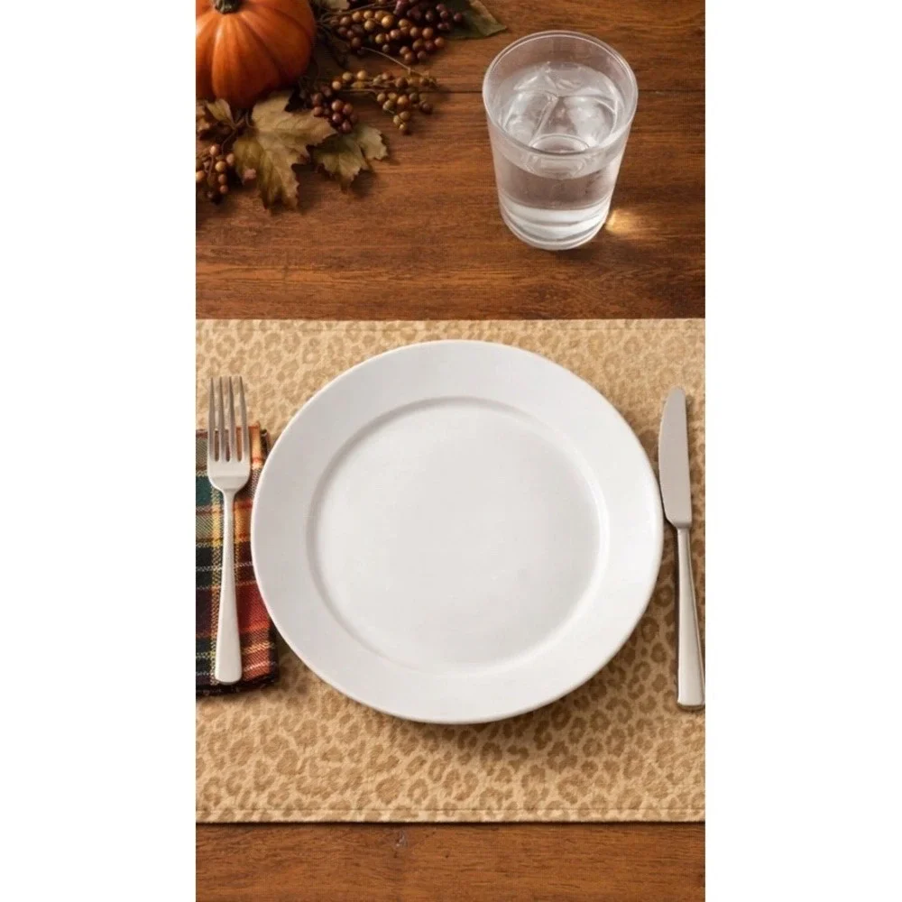 Port 7 Animal Print Placemats Set of 5 Leopard Pattern 13x18 Neutral Tan/Gold